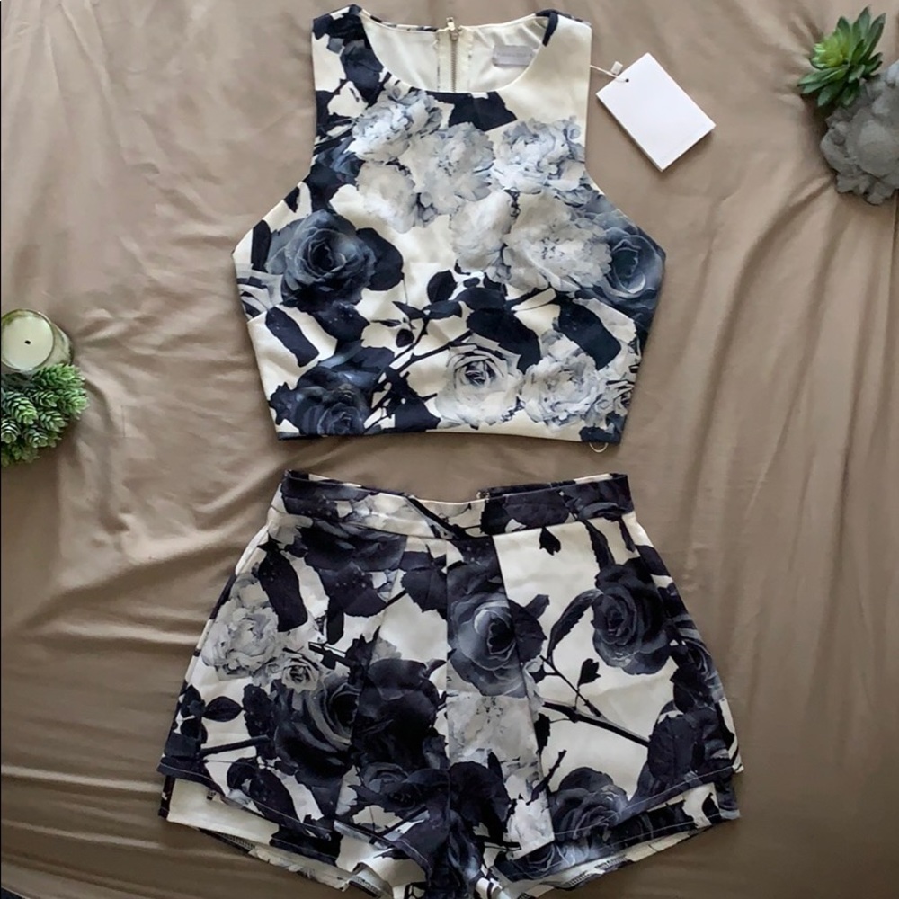 Navy Floral Shorts/Crop Top Set